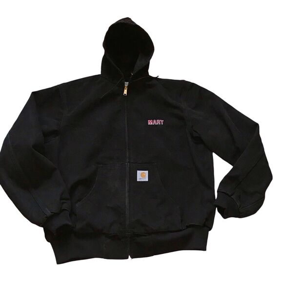 VTG Carhartt Jacket (JR115) -Mens X Large Tall Black Faded Canvas Hooded Work90s - Picture 2 of 11